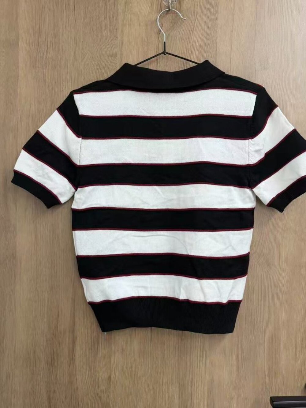 ⚫Thom Browne Black White Red Stripe Half Zip Polo Dachshund Knit Top - Picture 2 of 7